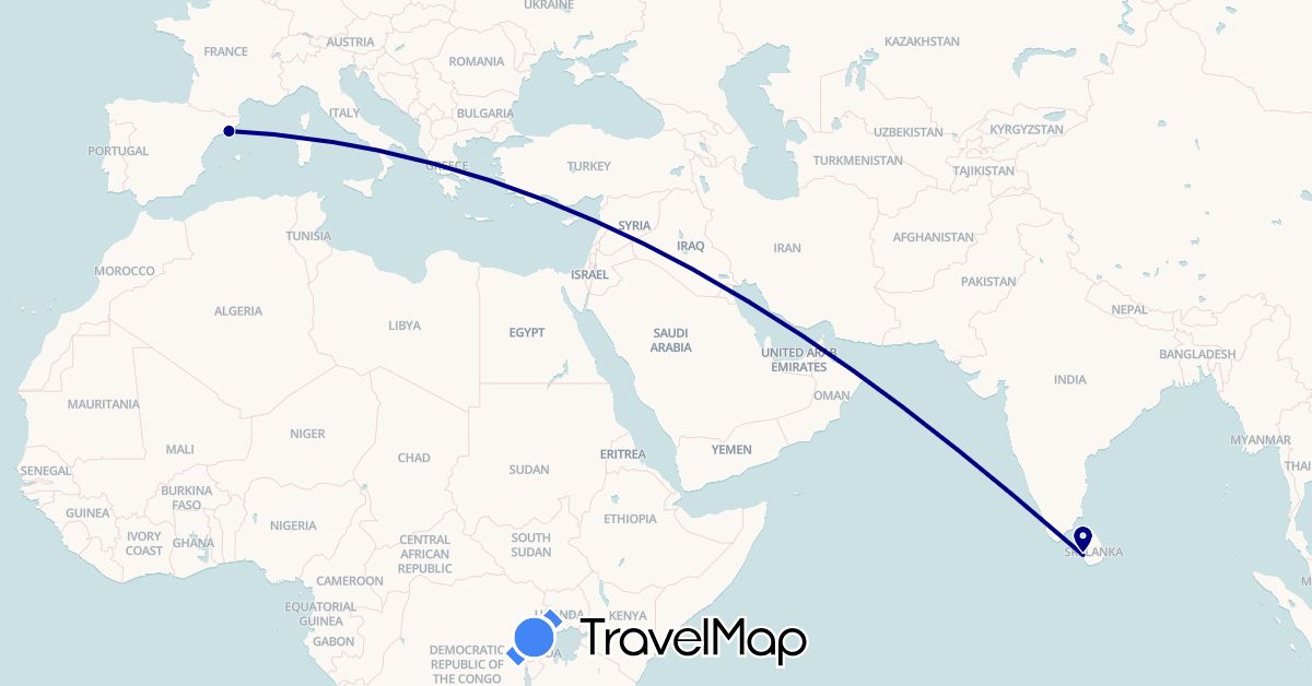 TravelMap itinerary: driving in Spain, Sri Lanka (Asia, Europe)